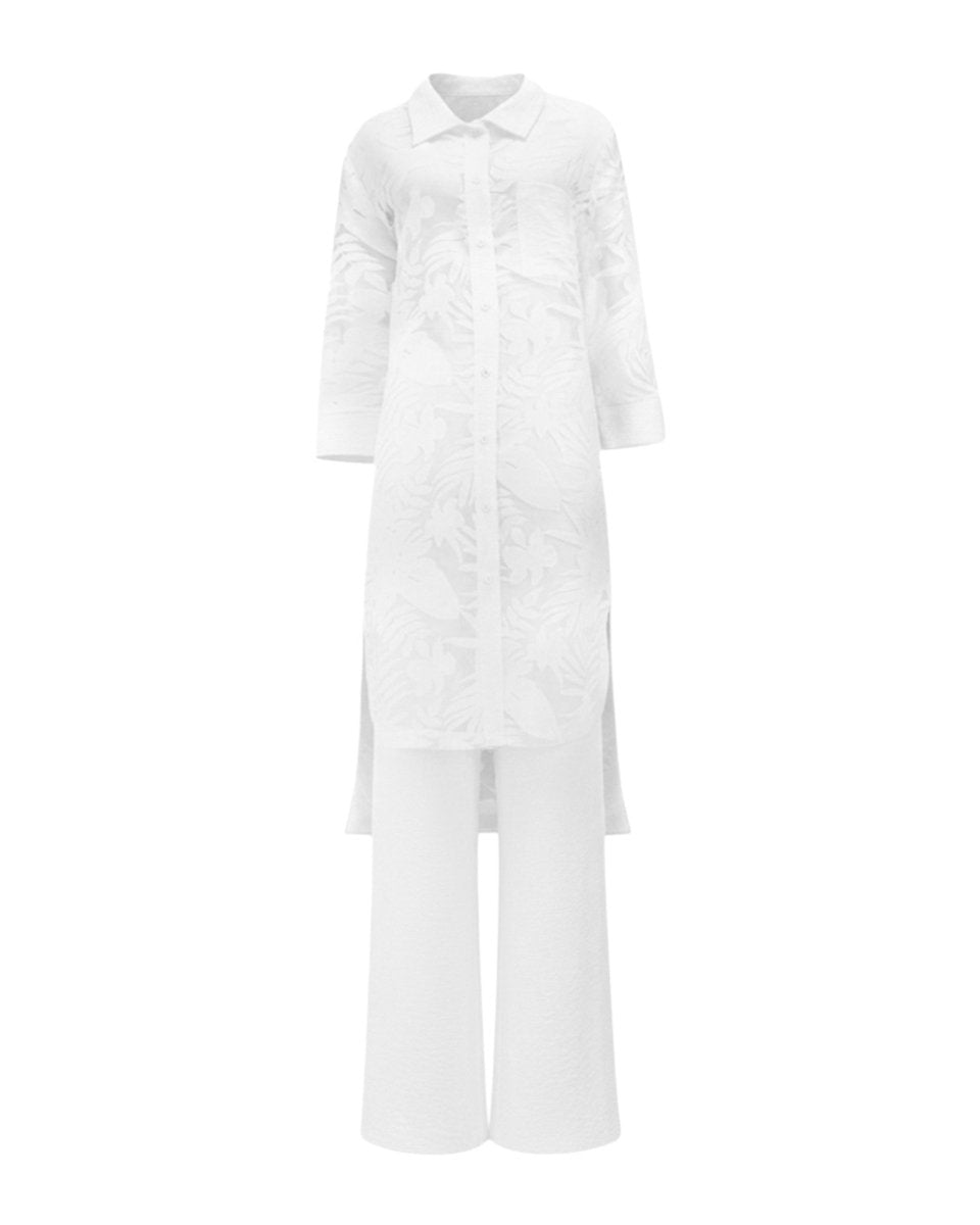 TEXTURED SHIRT AND WIDE-LEG PANTS SET