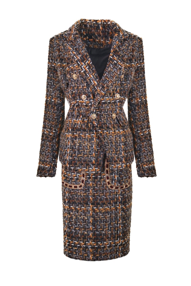 TEXTURED TWEED DOUBLE - BREASTED COAT - Nakhle.Ets - ensemble