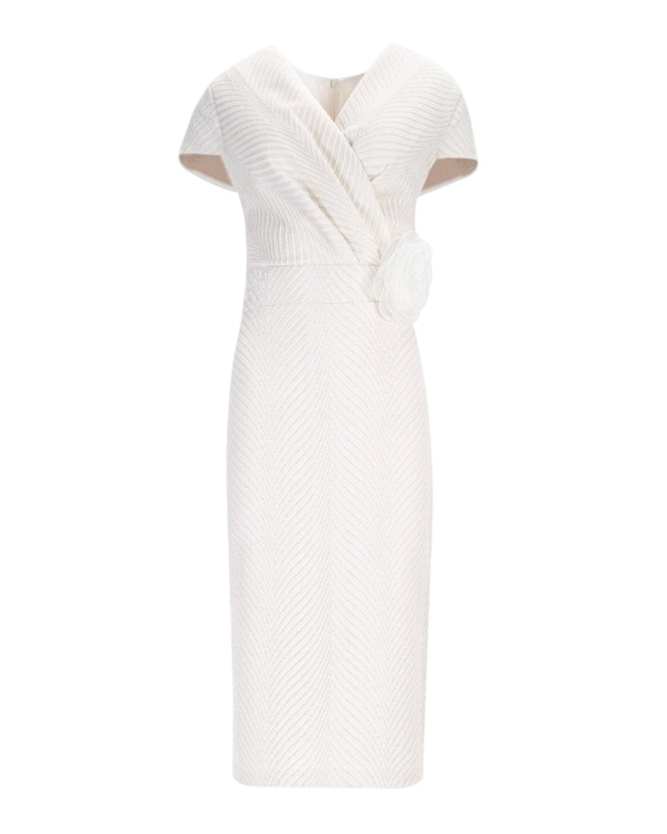 TEXTURED V-NECK FLORAL BELT DRESS