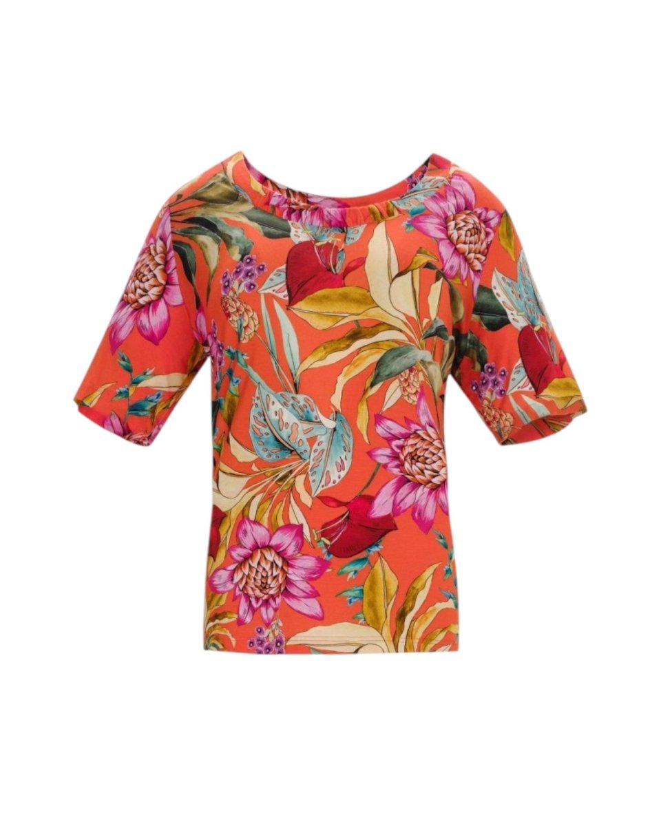 TROPICAL BLOOM SHORT - SLEEVE TOP - Nakhle.Ets - Tops & T-shirts