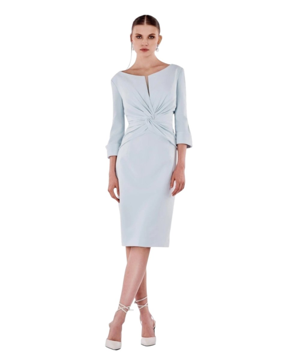TWIST-FRONT MIDI SHEATH DRESS