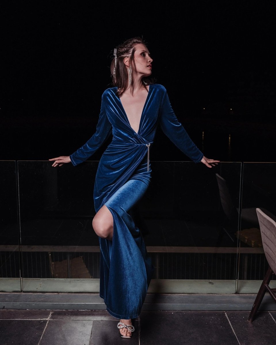 VELVET DRAPE GOWN