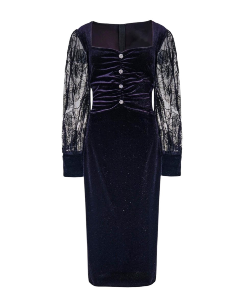 VELVET DRESS WITH LACE DETAILING - Nakhle.Ets - Dresses