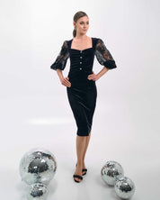 VELVET DRESS WITH LACE DETAILING - Nakhle.Ets - Dresses