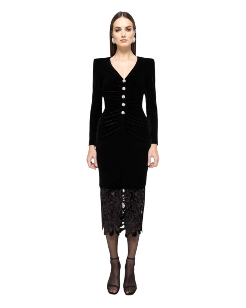 VELVET LACE MIDI DRESS