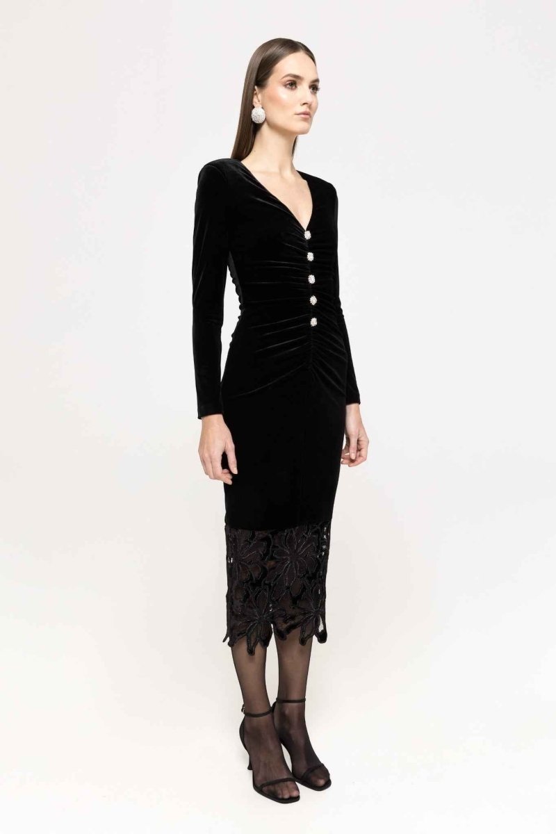 VELVET LACE MIDI DRESS