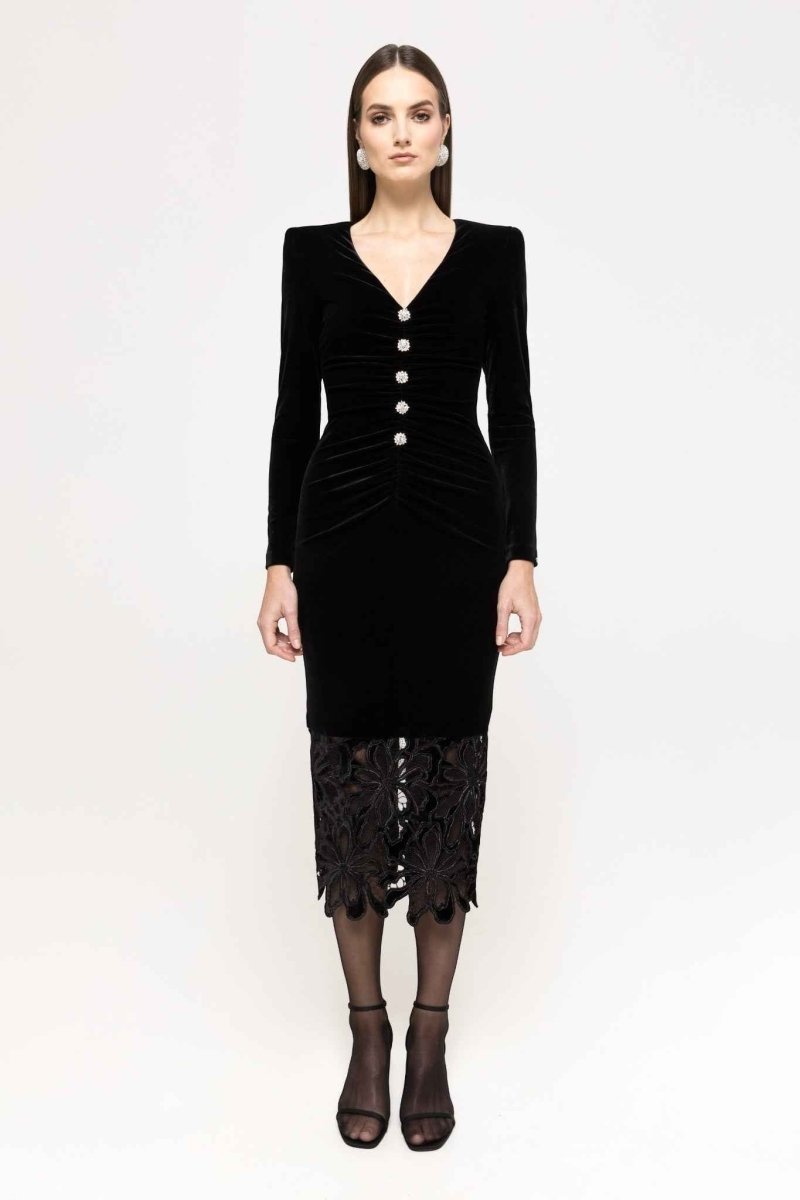 VELVET LACE MIDI DRESS