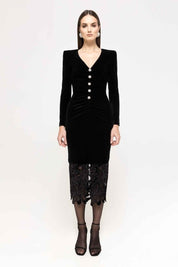 VELVET LACE MIDI DRESS