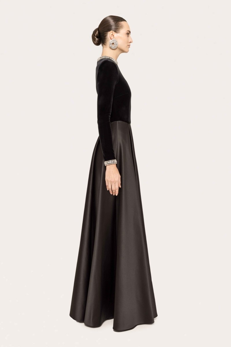 VELVET SATIN EVENING GOWN