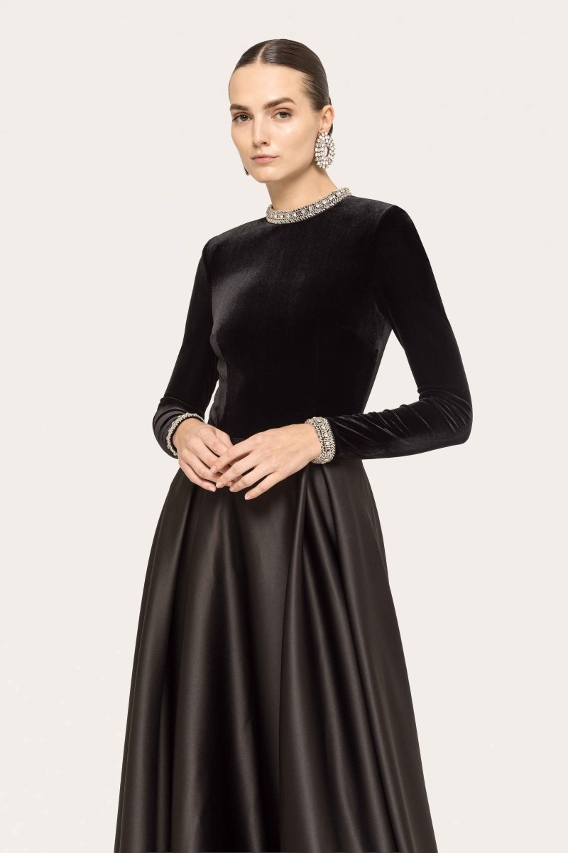 VELVET SATIN EVENING GOWN