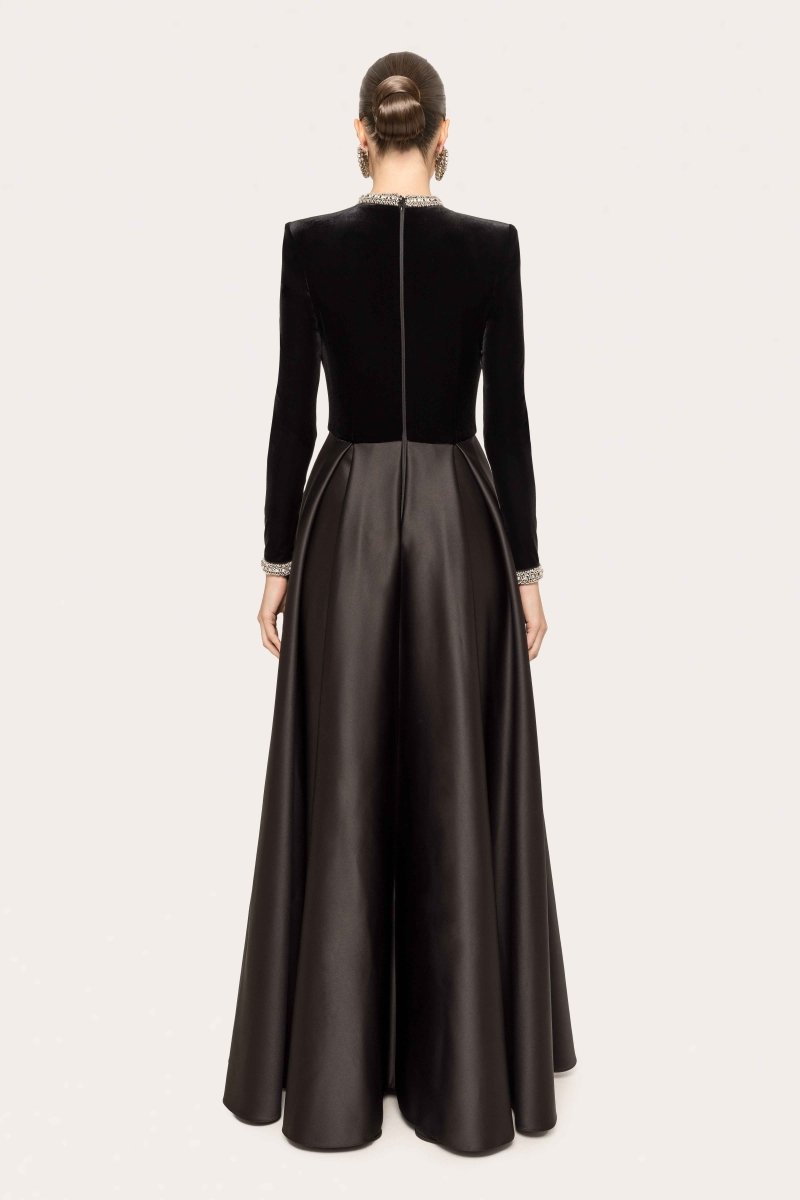 VELVET SATIN EVENING GOWN
