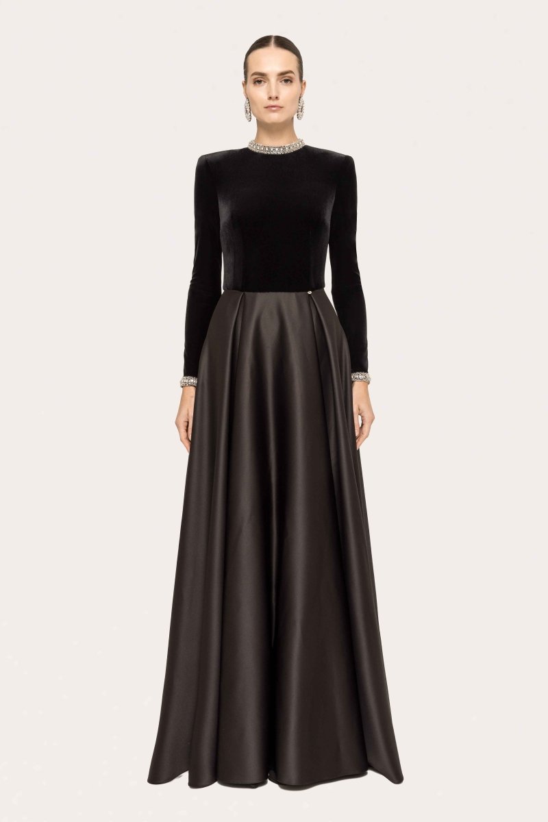 VELVET SATIN EVENING GOWN