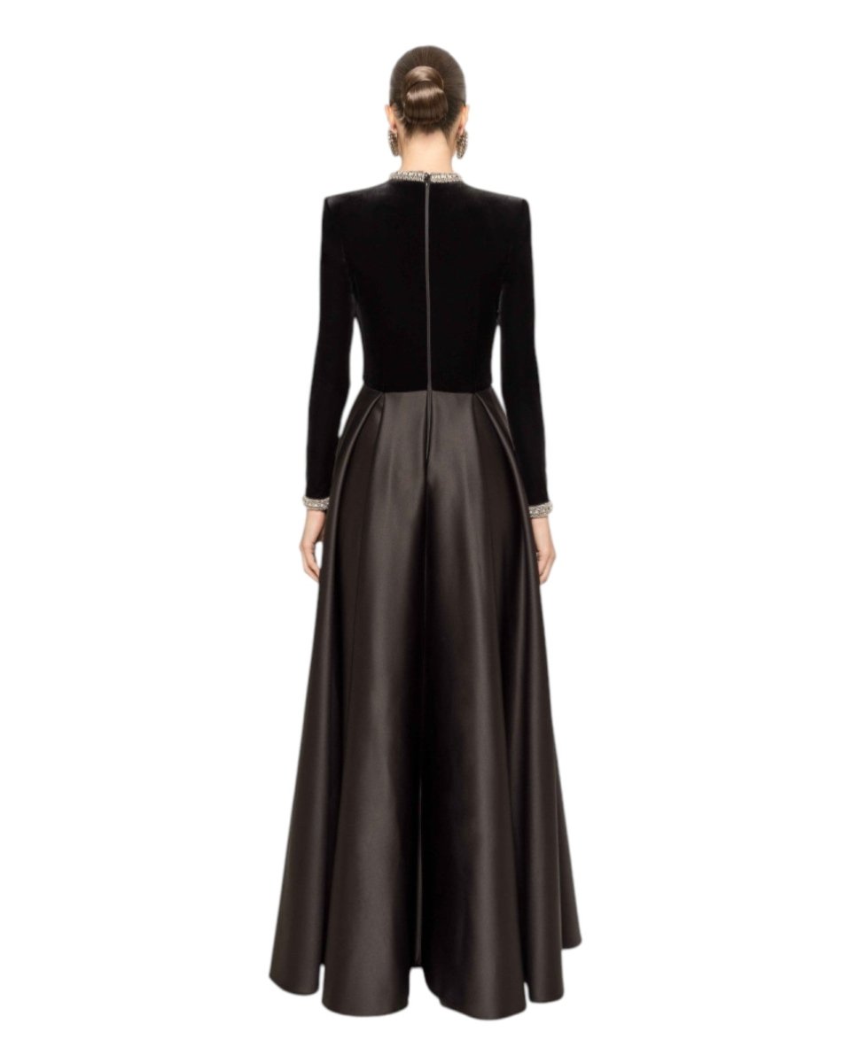 VELVET SATIN EVENING GOWN - Nakhle.Ets - Dresses