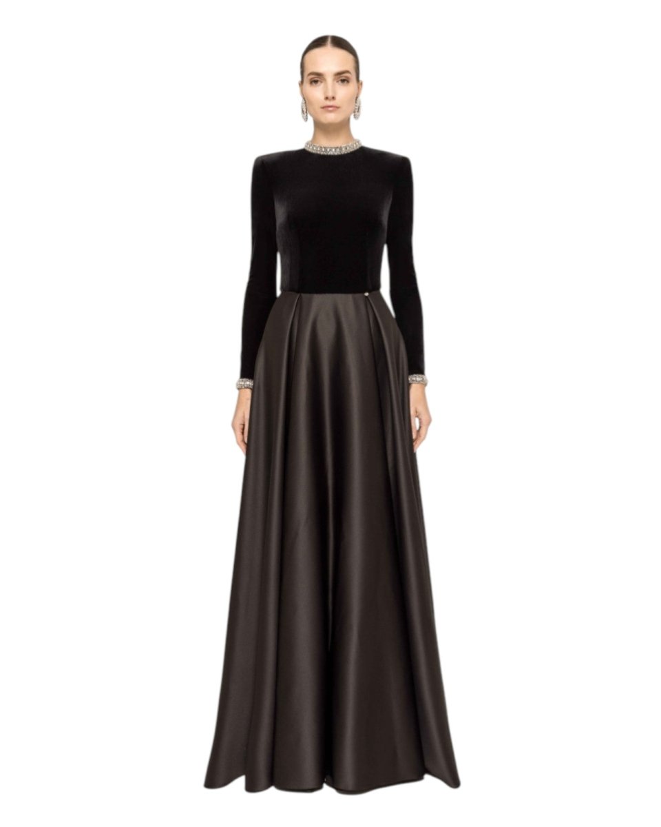 VELVET SATIN EVENING GOWN