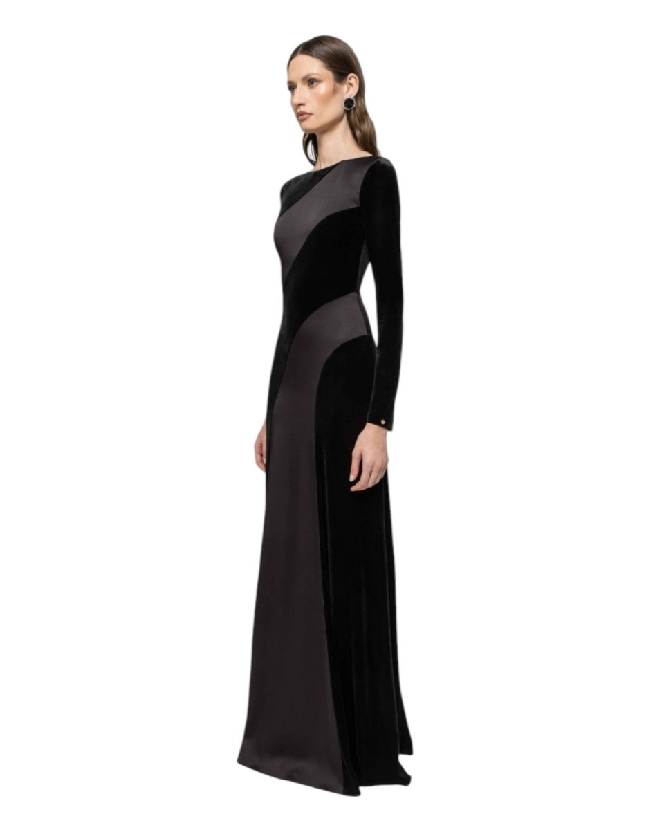 VELVET SATIN LONG GOWN - Nakhle.Ets - Dresses