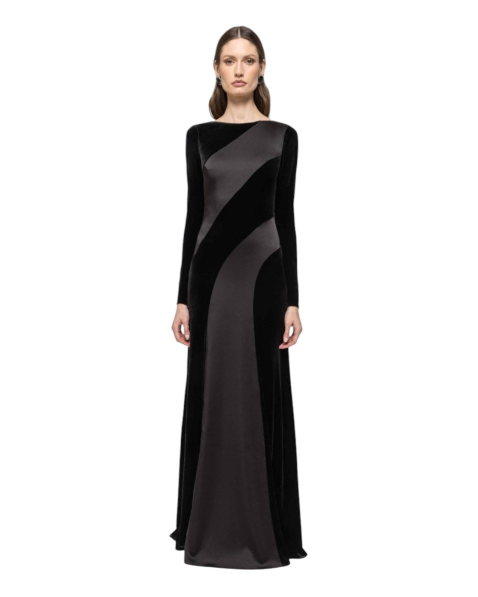 VELVET SATIN LONG GOWN - Nakhle.Ets - Dresses