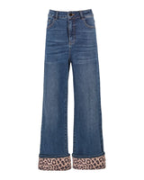 WIDE-LEG DENIM PANTS LEOPARD CUFF