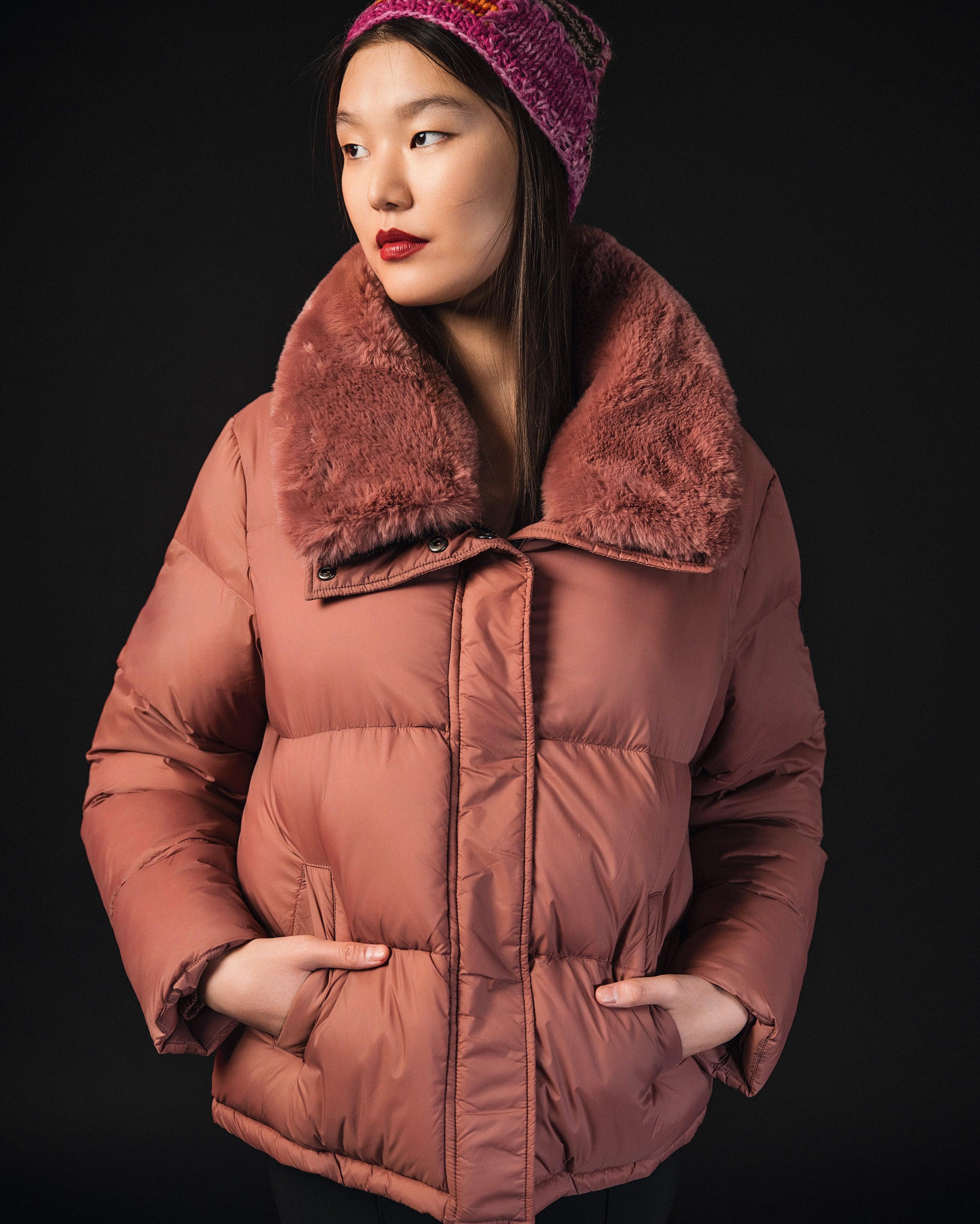 Quilted Puffer Jacket with Fur Collar