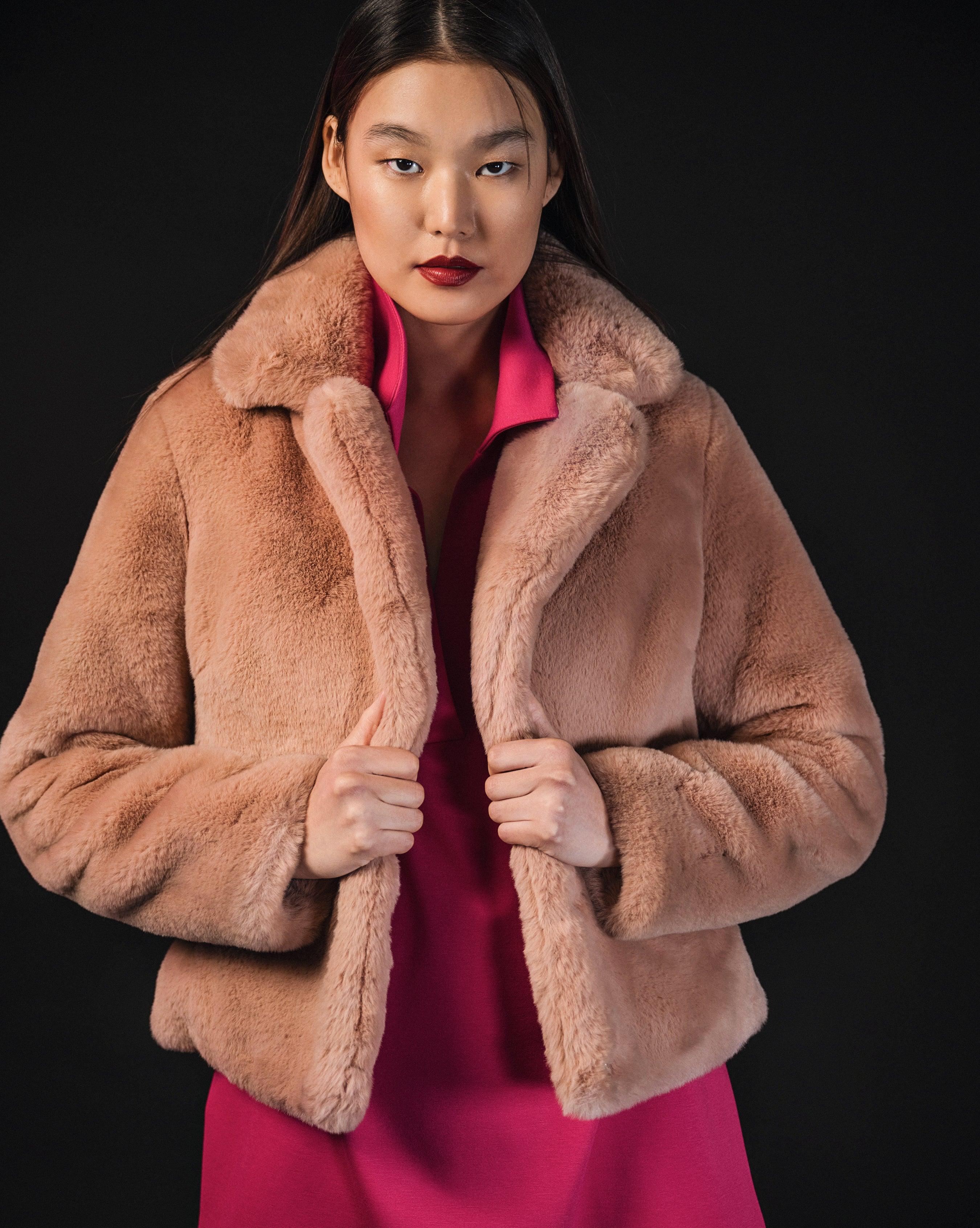 Classic Faux-Fur Coat with Notch Lapel