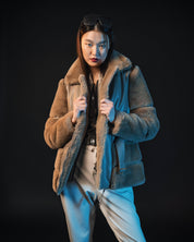 Beige Fur Jacket With Belt