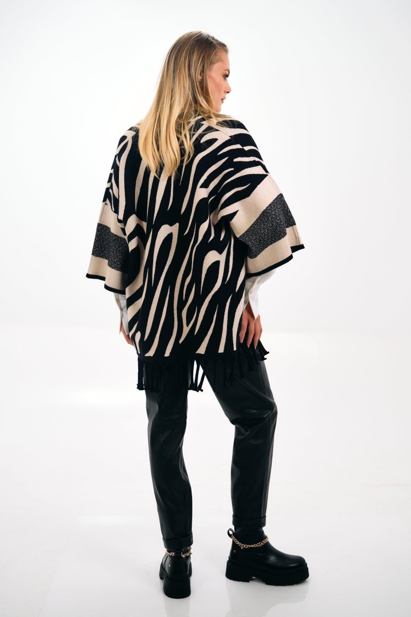 ZEBRA PRINT FRINGED CAPE - Nakhle.Ets - Cardigan