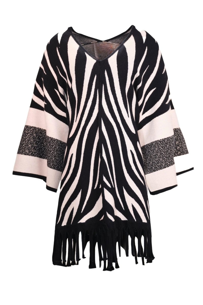 ZEBRA PRINT FRINGED CAPE - Nakhle.Ets - Cardigan