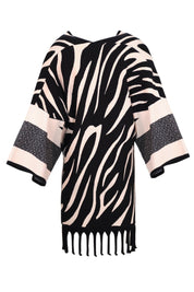 ZEBRA PRINT FRINGED CAPE - Nakhle.Ets - Cardigan