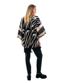 ZEBRA PRINT FRINGED CAPE