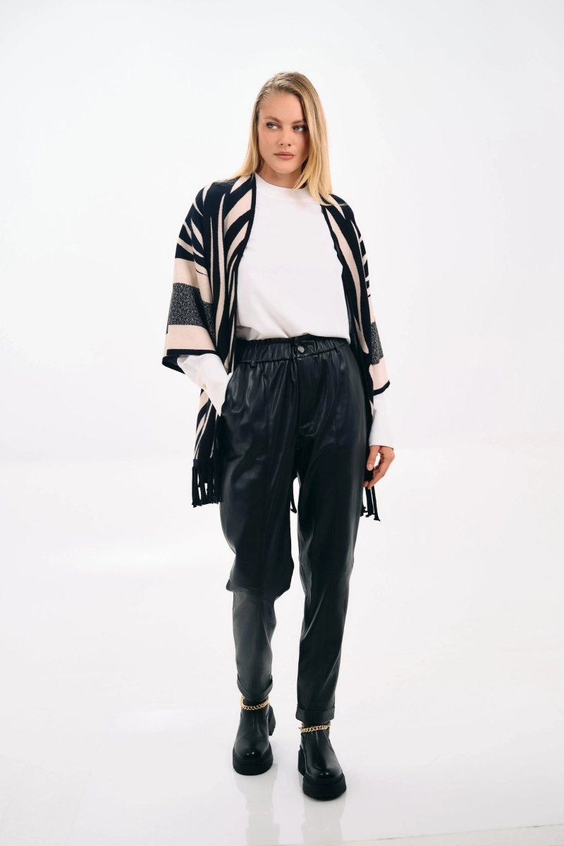 ZEBRA PRINT FRINGED CAPE - Nakhle.Ets - Cardigan