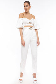 HIGH-WAISTED CUFFED TAILORED TROUSERS