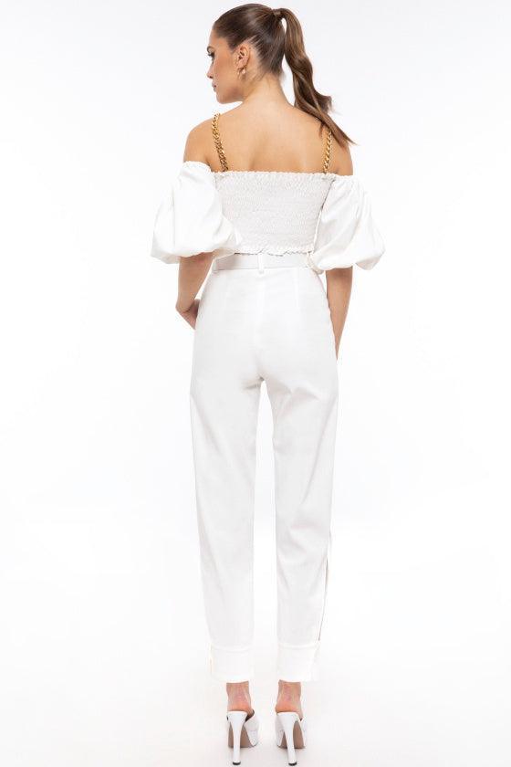 HIGH-WAISTED CUFFED TAILORED TROUSERS