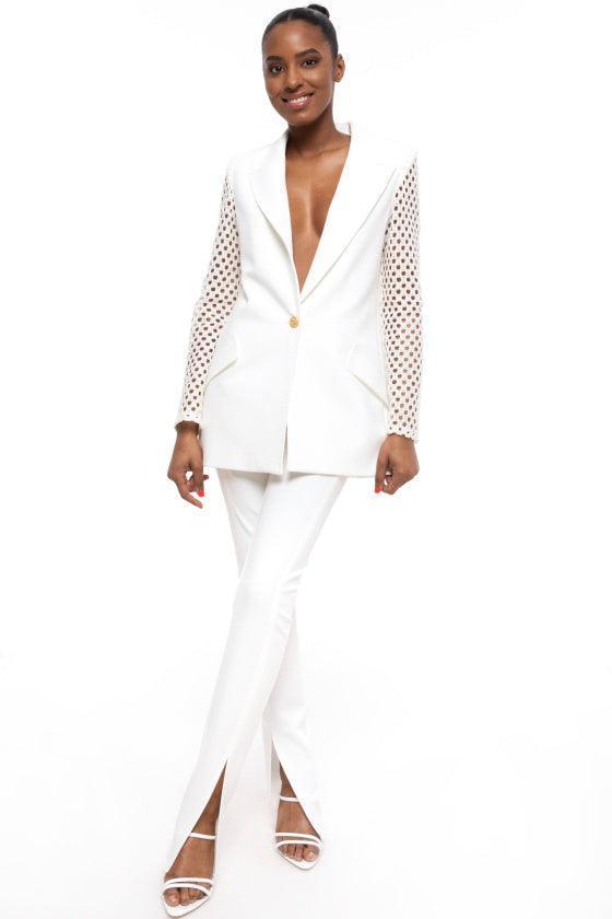 ELEGANT LACE-SLEEVE BLAZER SET