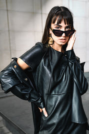 FAUX LEATHER BUTTON-UP JACKET