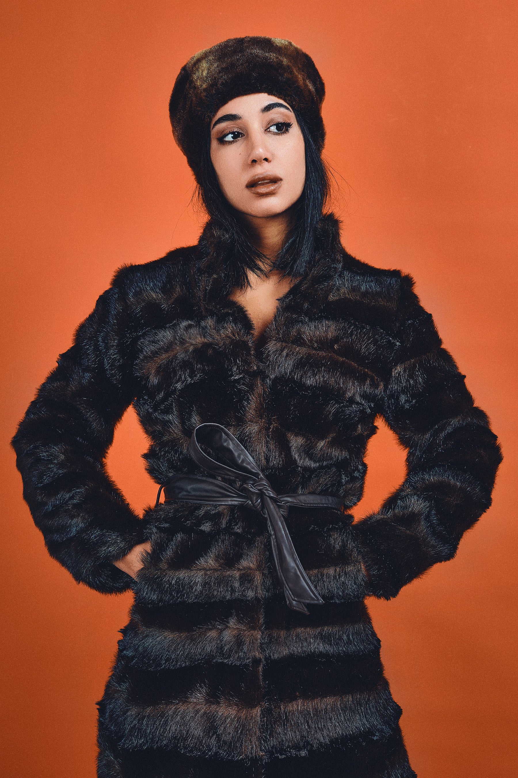 FAUX FUR BELTED COAT