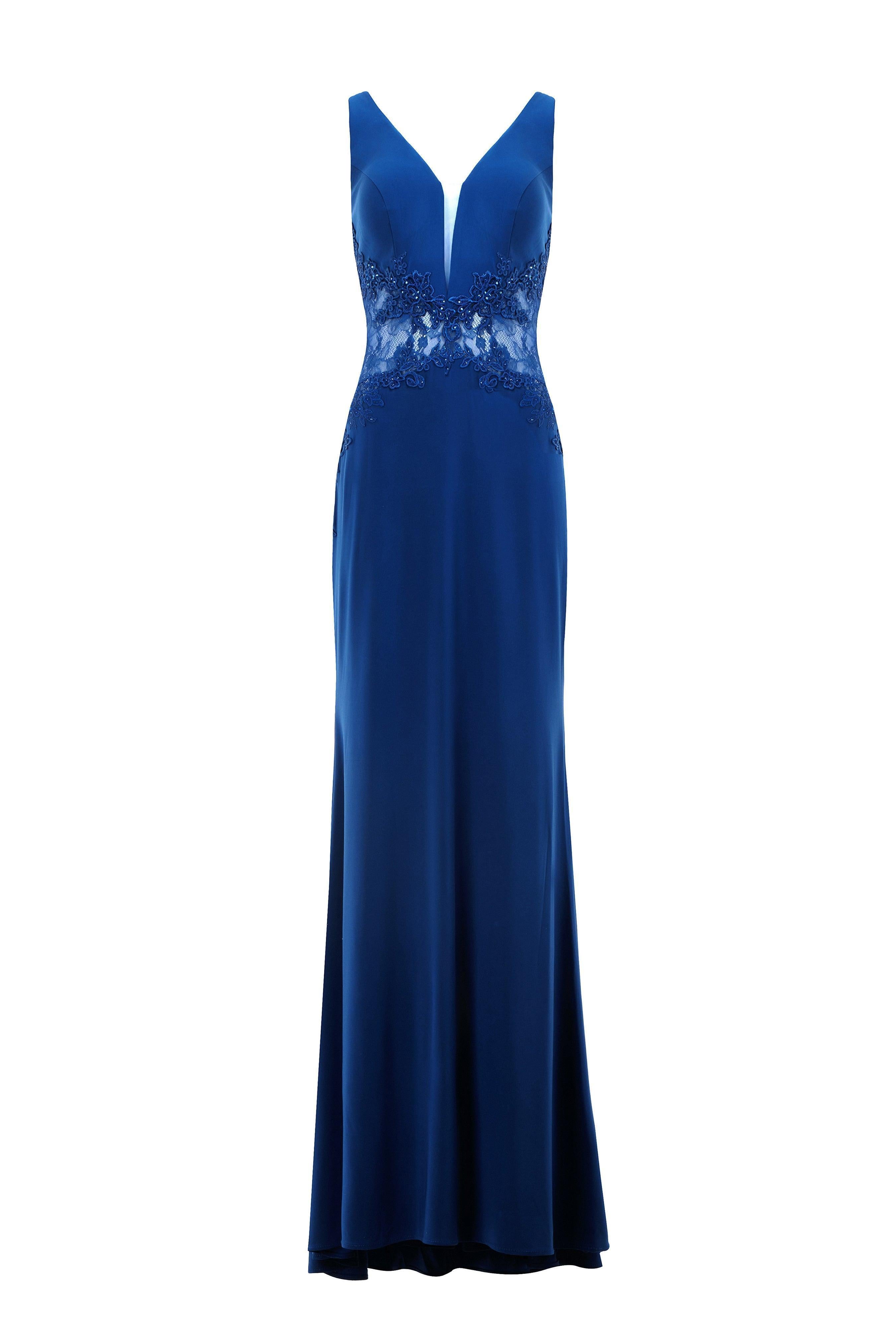 PLUNGING LACE WAIST GOWN