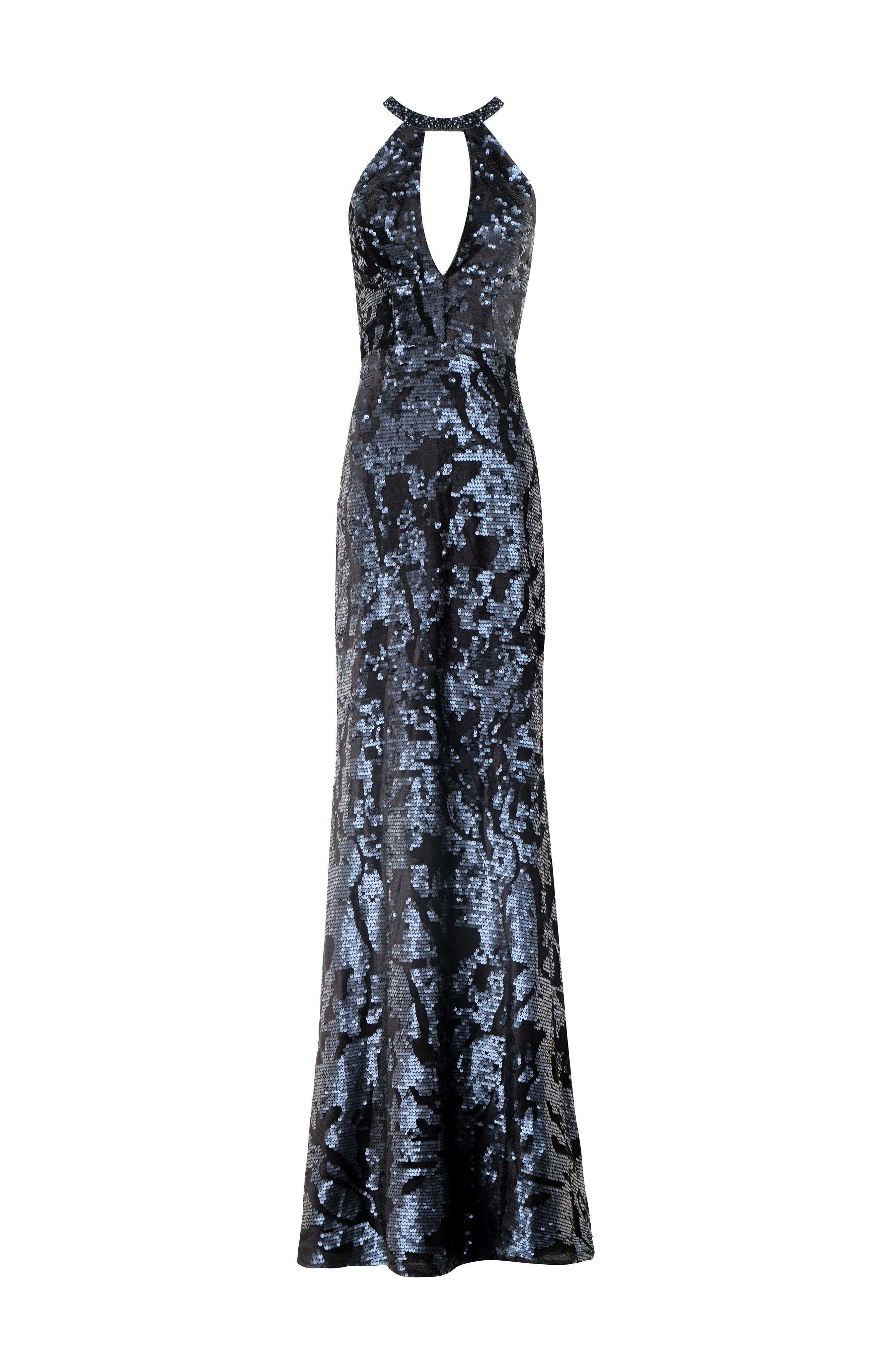 HALTER SEQUIN EVENING GOWN