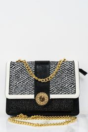 CHAIN STRAP TWEED PANEL SHOULDER BAG