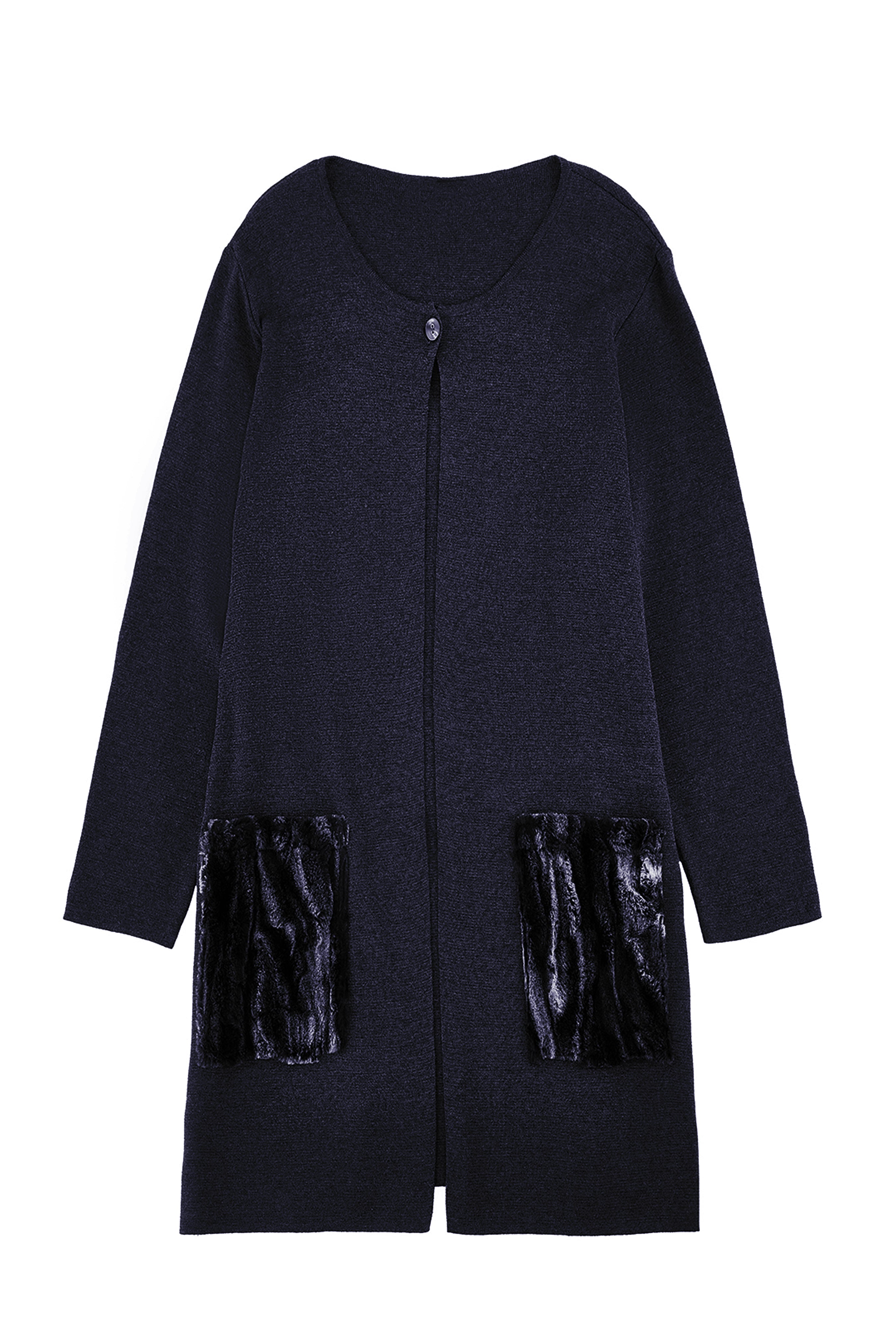 FAUX FUR POCKET CARDIGAN