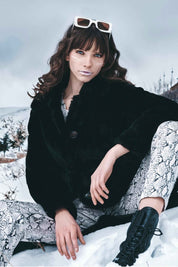 CLASSIC BLACK FAUX FUR COAT - Nakhle.Ets - Coats