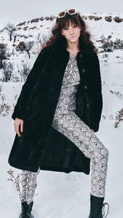 CLASSIC BLACK FAUX FUR COAT - Nakhle.Ets - Coats