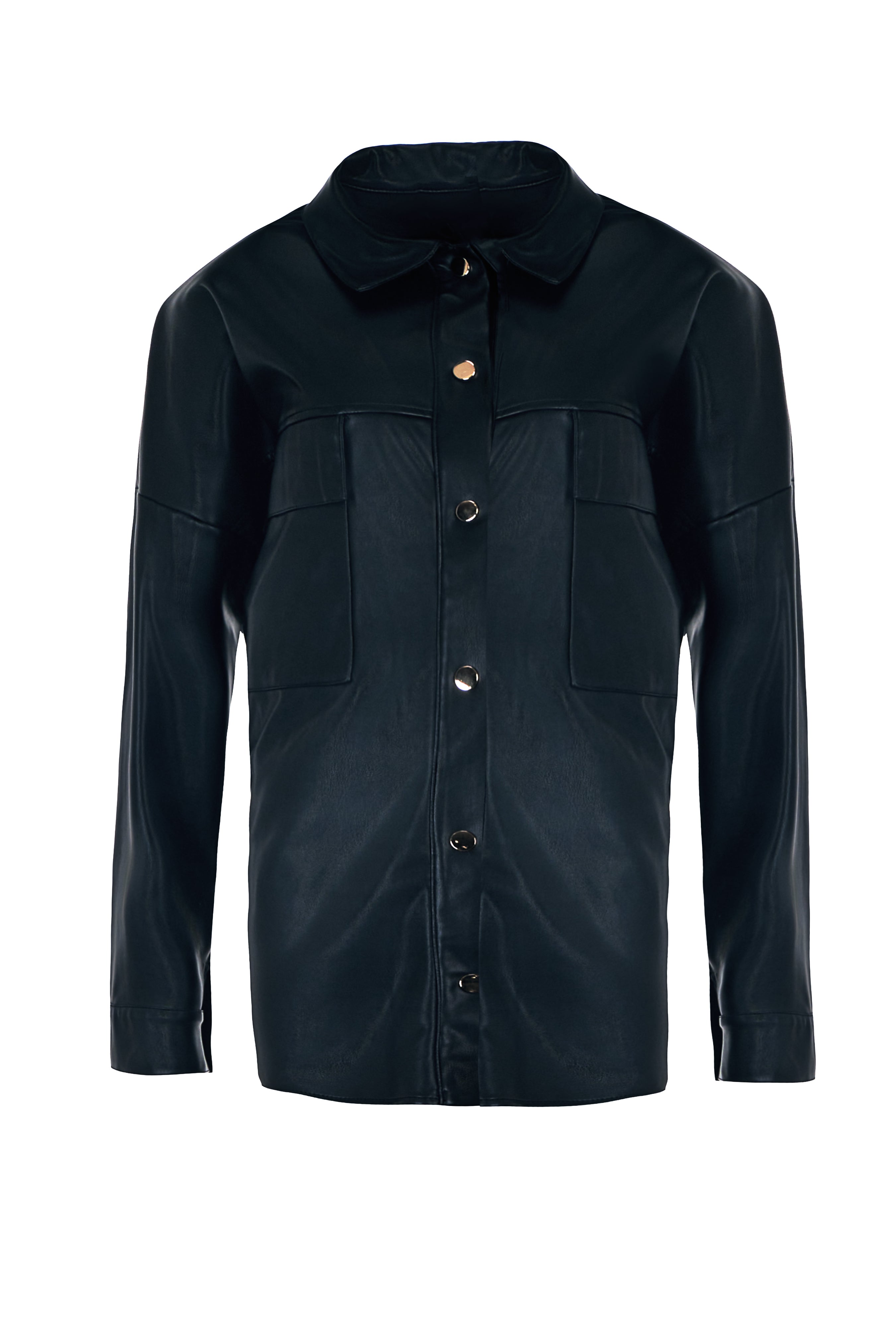 FAUX LEATHER BUTTON-UP JACKET