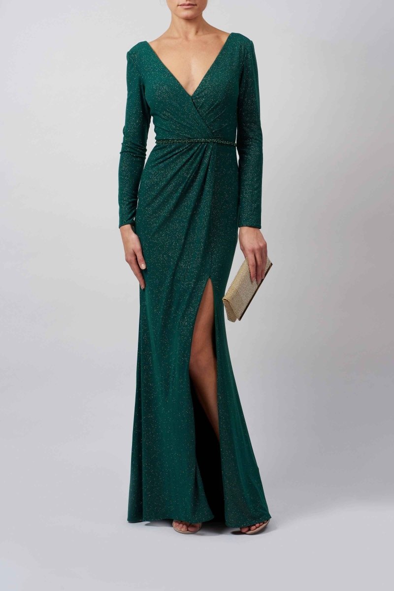 LONG - SLEEVE GLITTER WRAP GOWN - Nakhle.Ets - Dresses