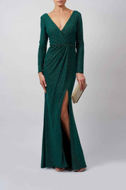 LONG - SLEEVE GLITTER WRAP GOWN - Nakhle.Ets - Dresses
