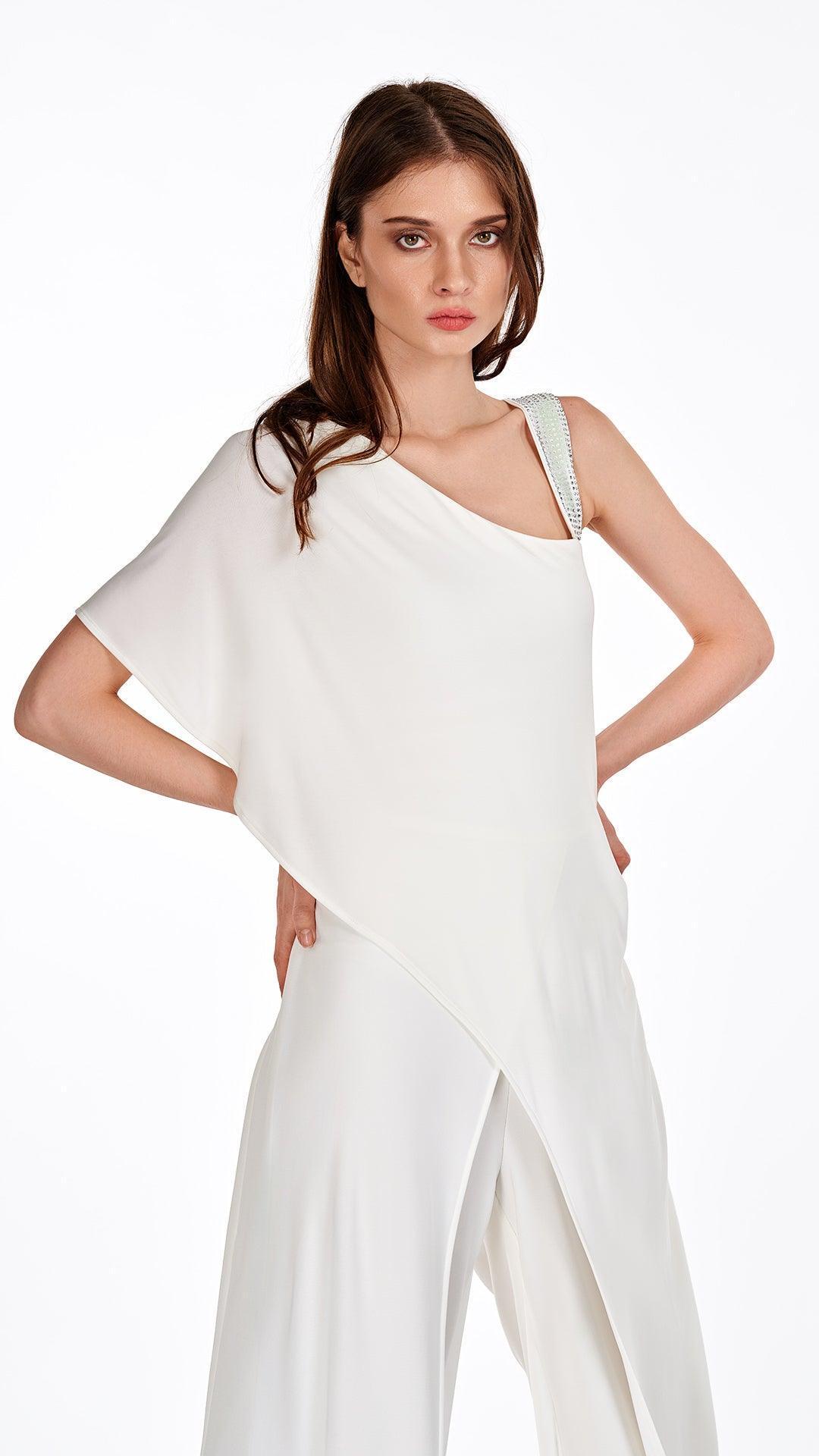 ASYMMETRIC DRAPED JUMPSUIT